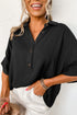 Collared Half Buttons Folded Short Sleeve Oversize Top